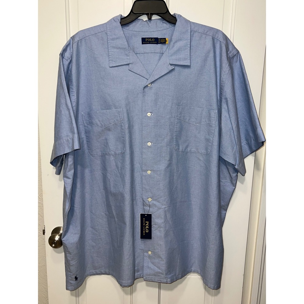 NWT Polo Ralph Lauren Mens 4XB Blue Oxford Short Sleeve Camp Collar Shirt